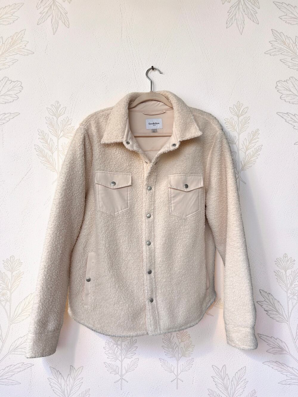 Goodfellow & Co Womens Large Cream Sherpa Fleece Shirt Jacket Snap Front